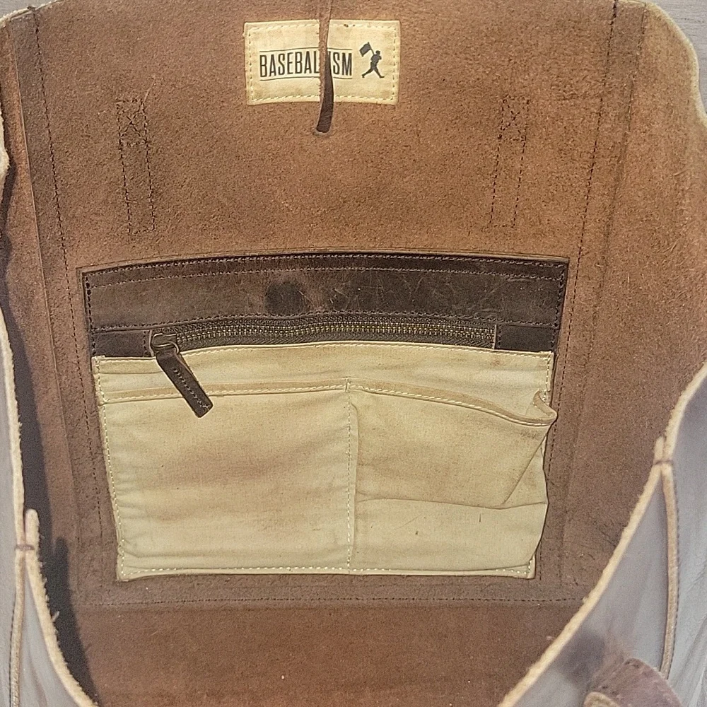 Large Baseballism Classic Brown Leather Tote Bag